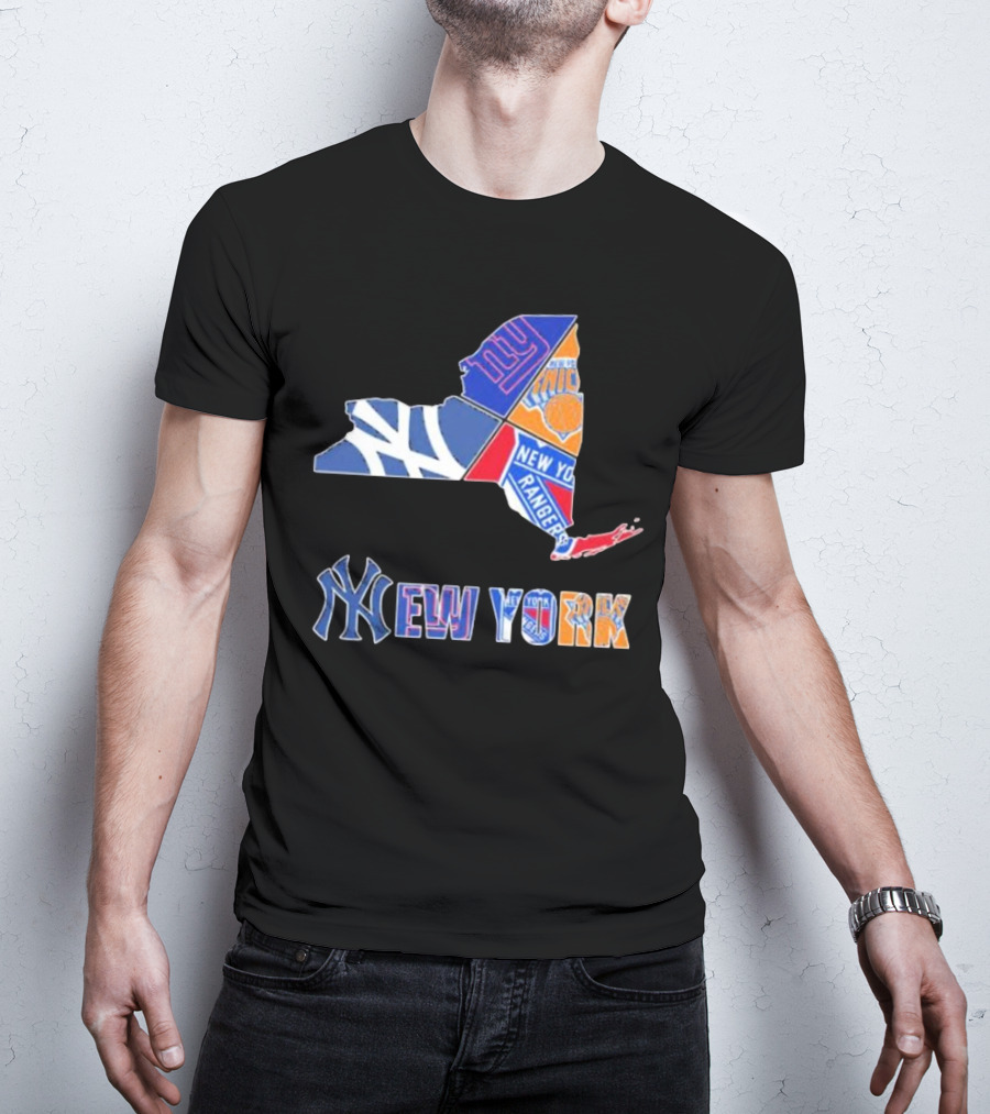 New York Yankees Giants Knicks Rangers Sports Map T-Shirt
