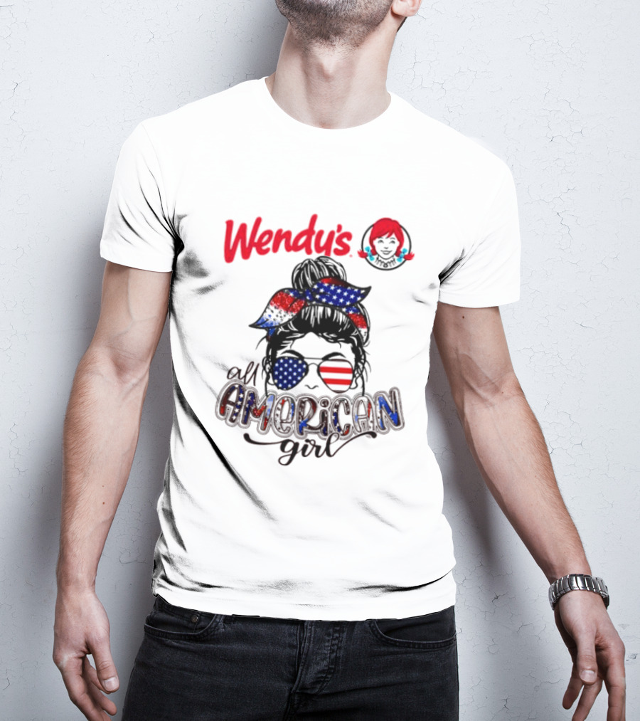 Wendy's All American Girl Messy Bun With Patriotic Sunglasses And Bandana T-Shirt