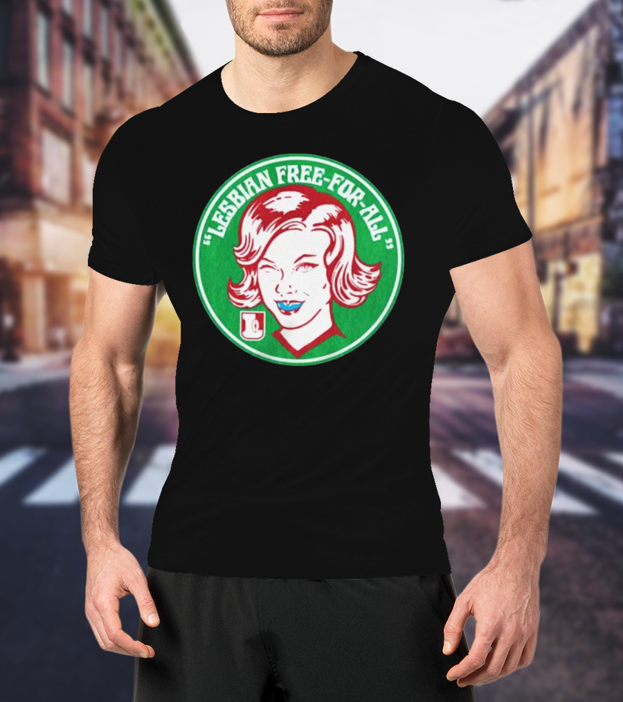 LESBIAN FREE-FOR-ALL Retro Style Winking Woman In Green Circle T-Shirt