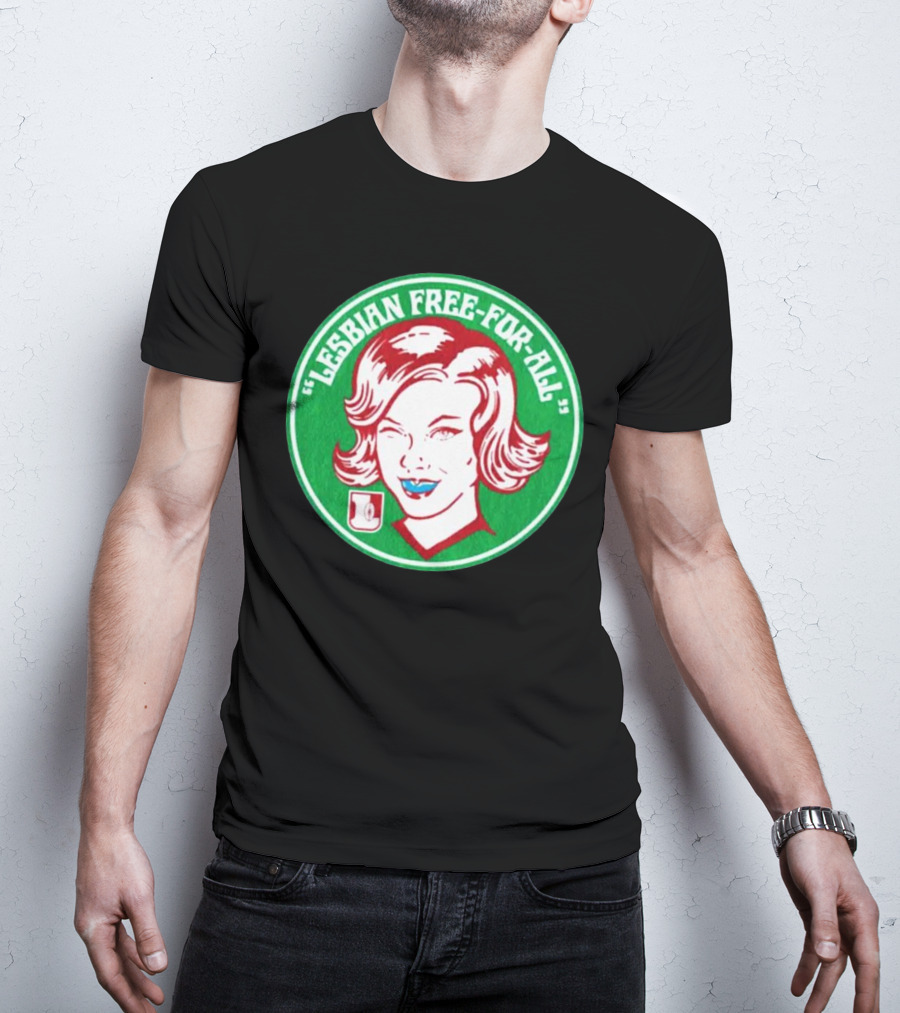 LESBIAN FREE-FOR-ALL Retro Style Winking Woman In Green Circle T-Shirt