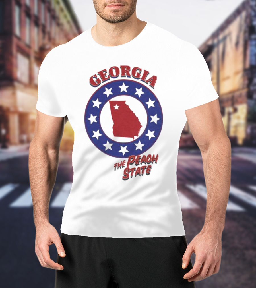 Georgia The Peach State Red And Blue Star Circle T-Shirt