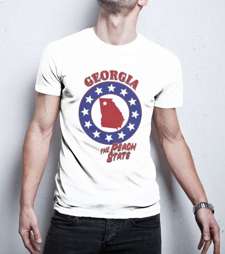 Georgia The Peach State Red And Blue Star Circle T-Shirt