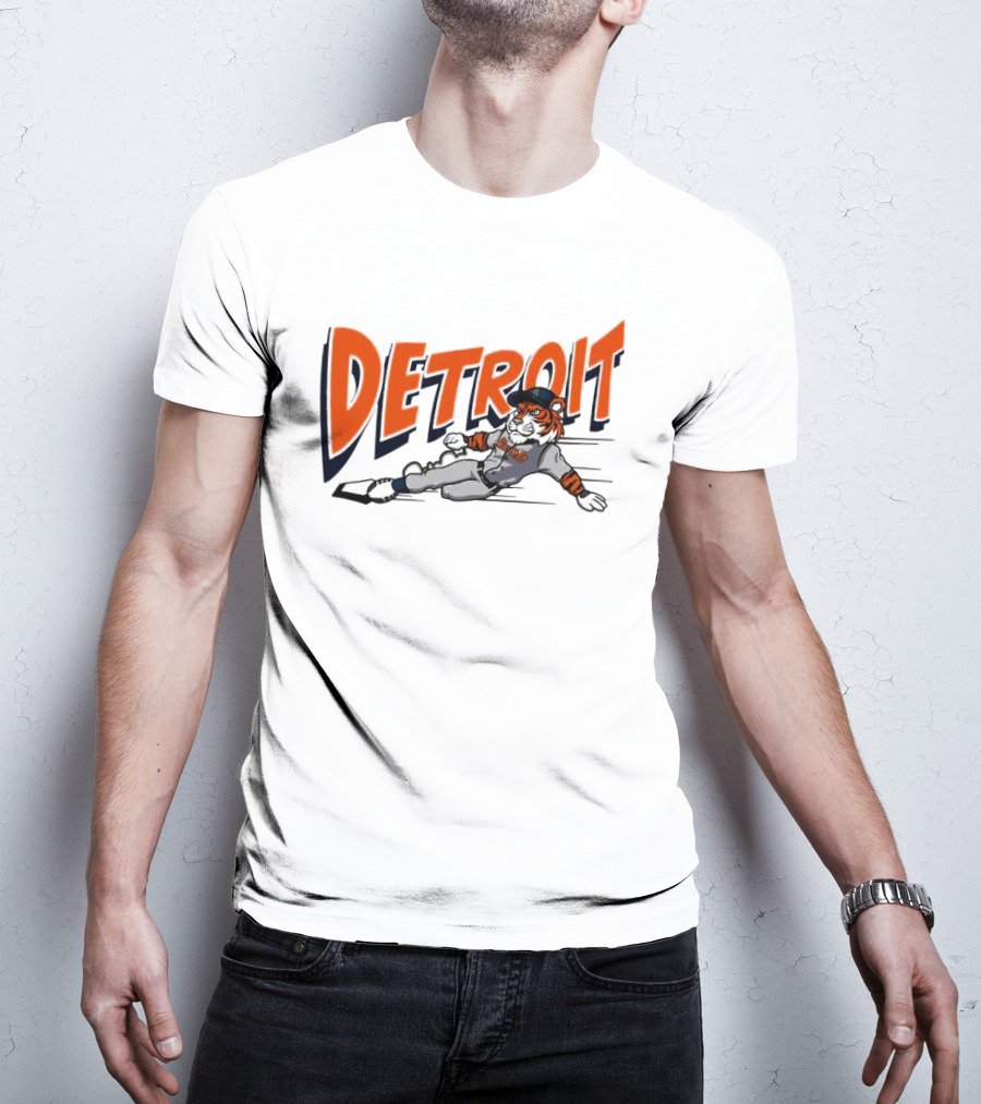 Detroit Sliding Tiger Baseball Player T-Shirt