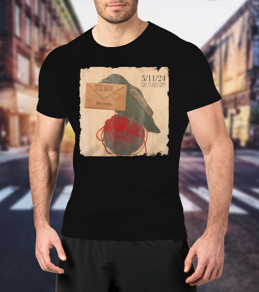 US Mail For Cutie 5/11/24 Salt Lake City Raven With Envelope And Red String T-Shirt