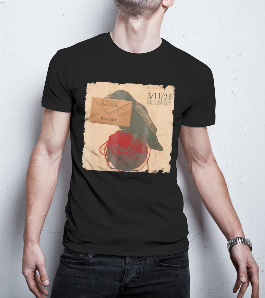 US Mail For Cutie 5/11/24 Salt Lake City Raven With Envelope And Red String T-Shirt