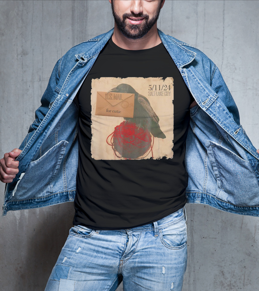 US Mail For Cutie 5/11/24 Salt Lake City Raven With Envelope And Red String T-Shirt