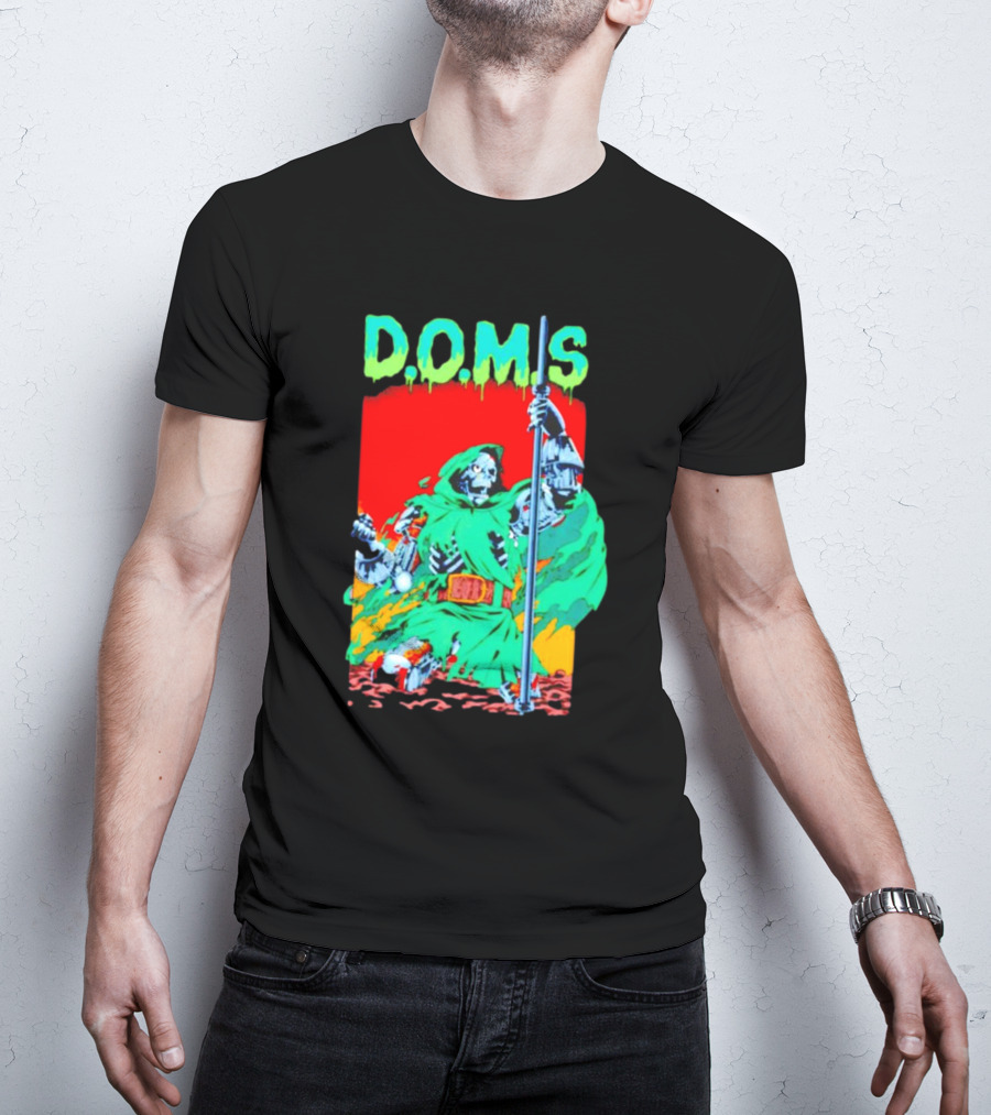 D.O.M.S Skeleton Warrior In Green Cloak Holding Staff T-Shirt
