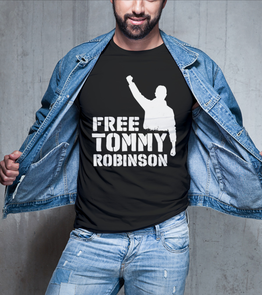 Free Tommy Robinson Silhouette Fist Raised Protest T-Shirt