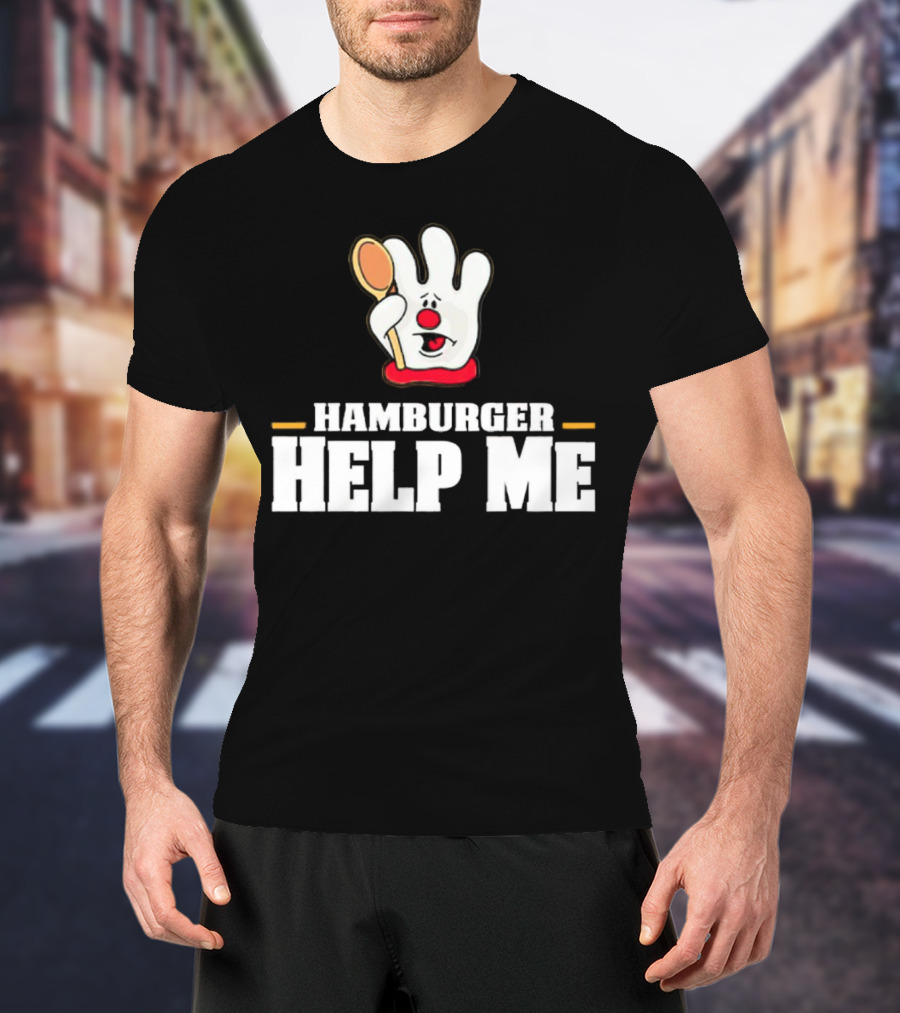 Hamburger Help Me Glove Holding Spoon Retro T-Shirt