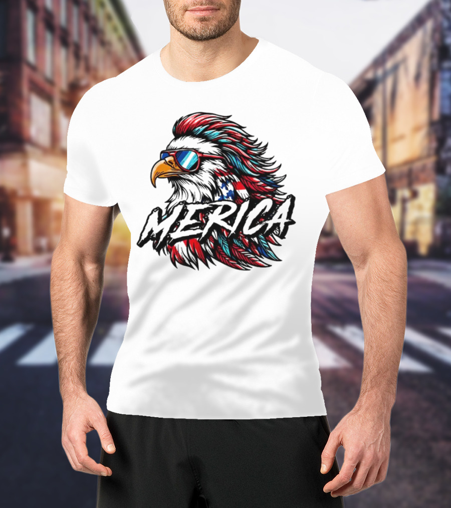 Merica Mullet Eagle With Patriotic Sunglasses And Americana Colors T-Shirt