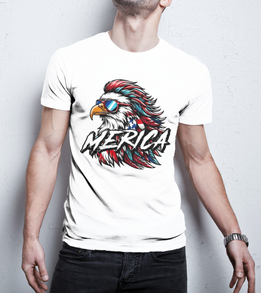 Merica Mullet Eagle With Patriotic Sunglasses And Americana Colors T-Shirt