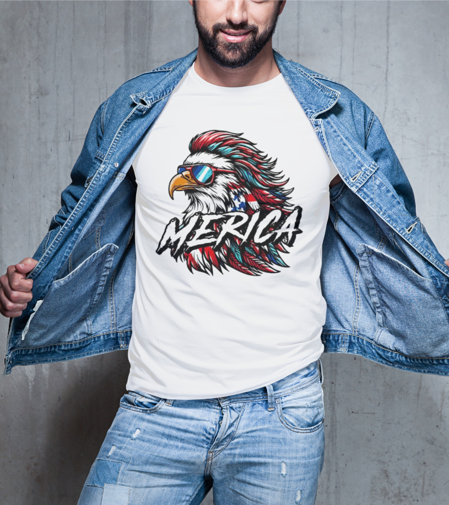 Merica Mullet Eagle With Patriotic Sunglasses And Americana Colors T-Shirt
