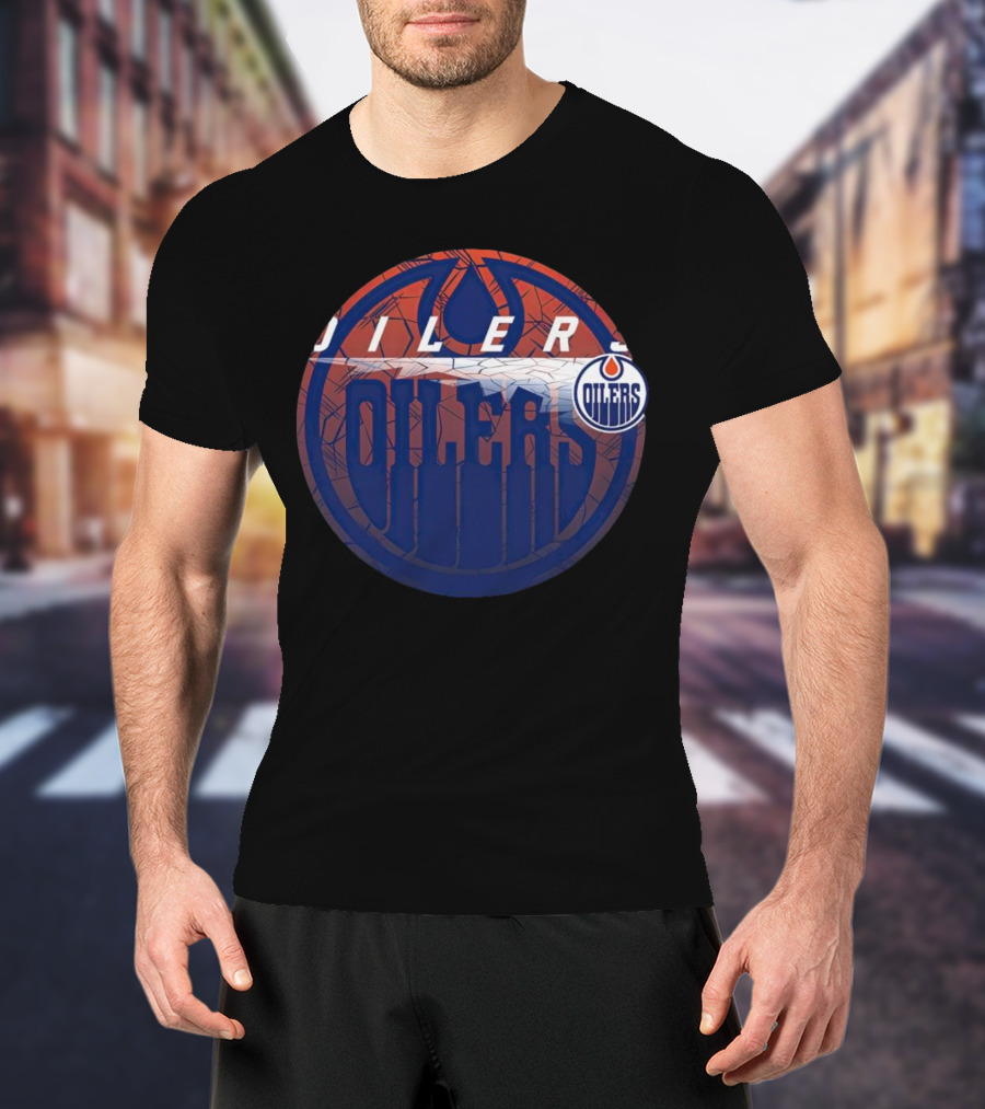 NHL Edmonton Oilers Cracked Ice Logo Hockey Oilers T-Shirt