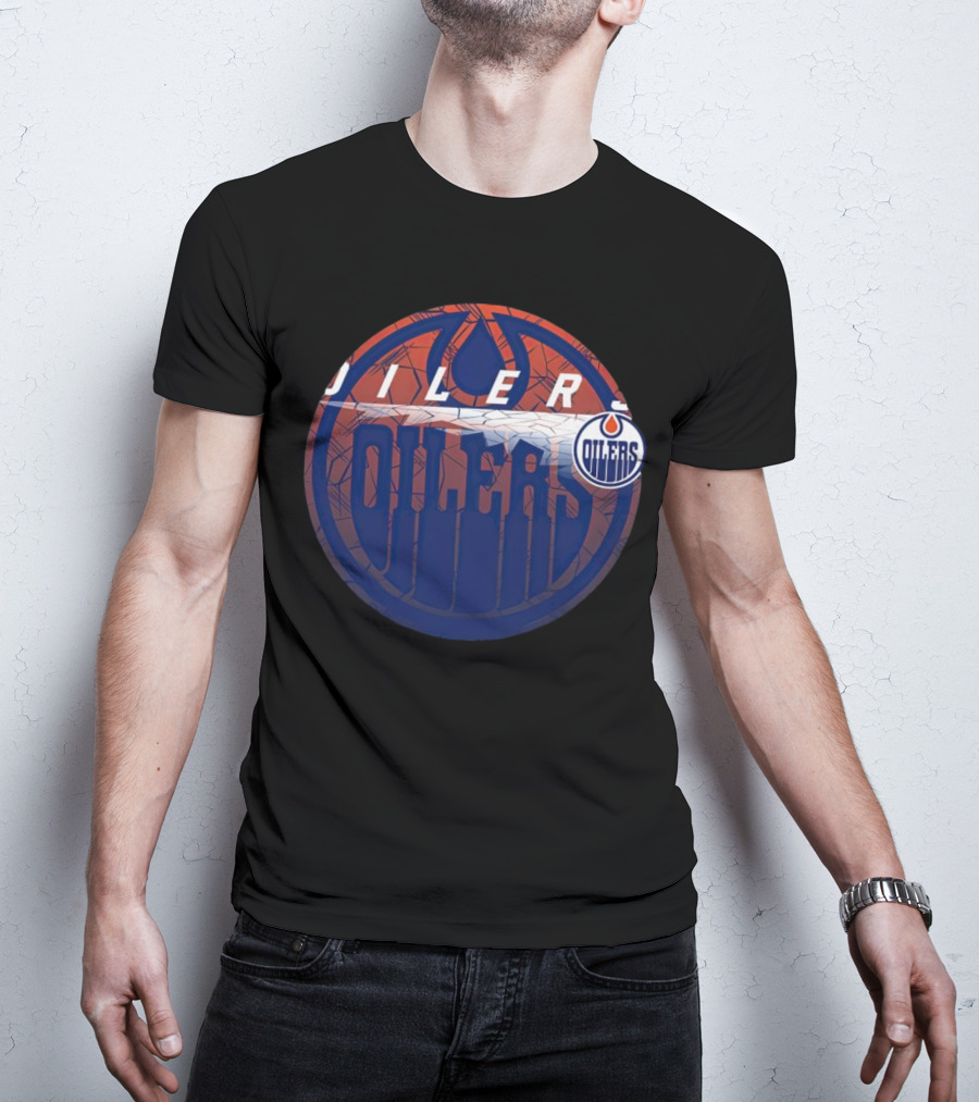 NHL Edmonton Oilers Cracked Ice Logo Hockey Oilers T-Shirt