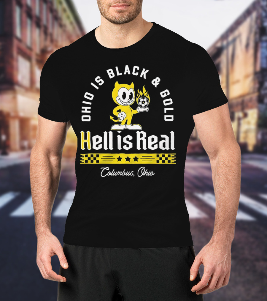 Ohio Is Black And Gold Hell Is Real Columbus Soccer Devil T-Shirt