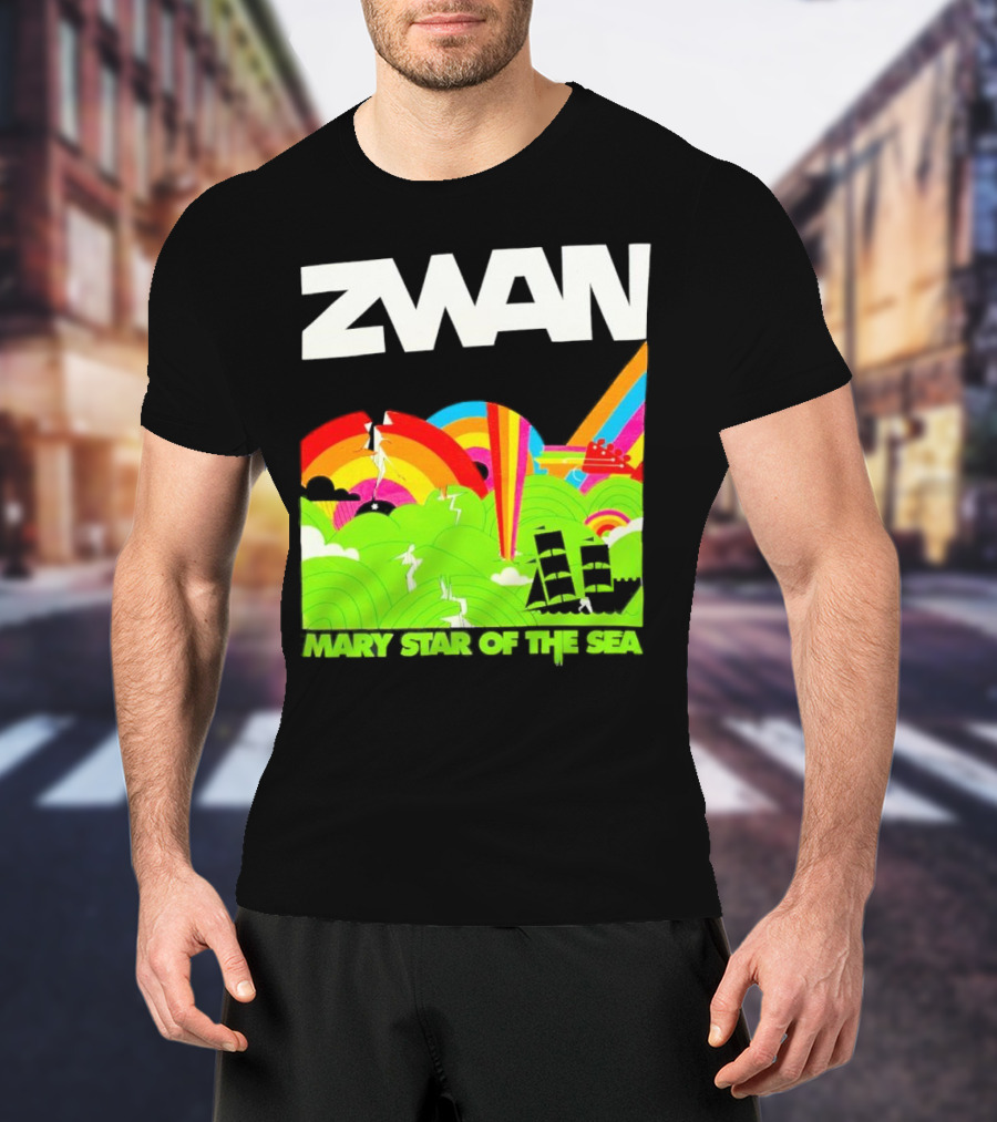 Zwan Mary Star Of The Sea Rainbow Waves Sailboat T-Shirt