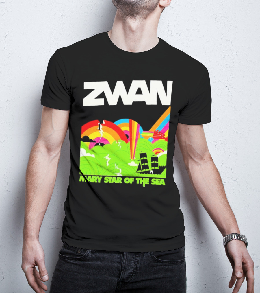 Zwan Mary Star Of The Sea Rainbow Waves Sailboat T-Shirt