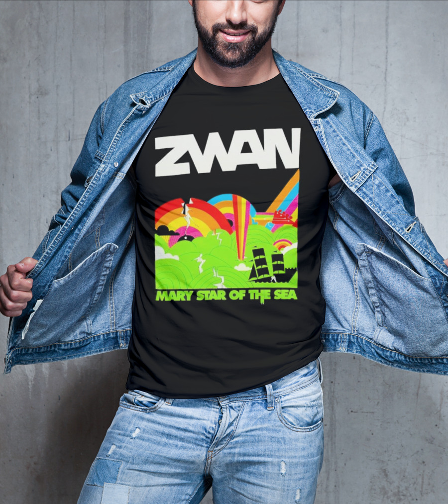 Zwan Mary Star Of The Sea Rainbow Waves Sailboat T-Shirt