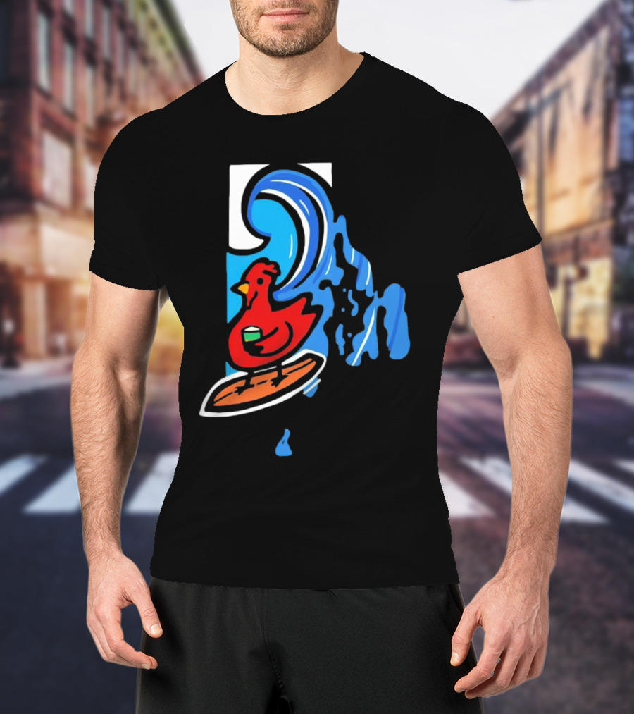 Rhode Island Surfing Chicken With Wave T-Shirt