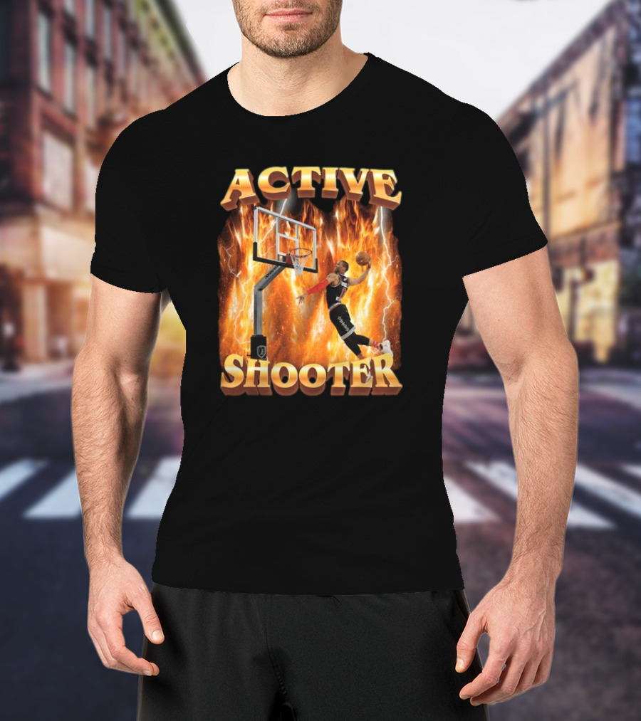 Active Shooter Basketball Dunk With Fiery Background T-Shirt