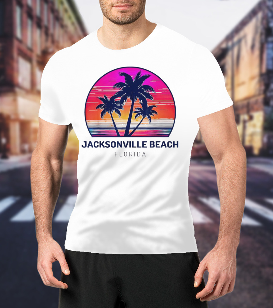 Jacksonville Beach Florida Palm Tree Sunset Circle T-Shirt