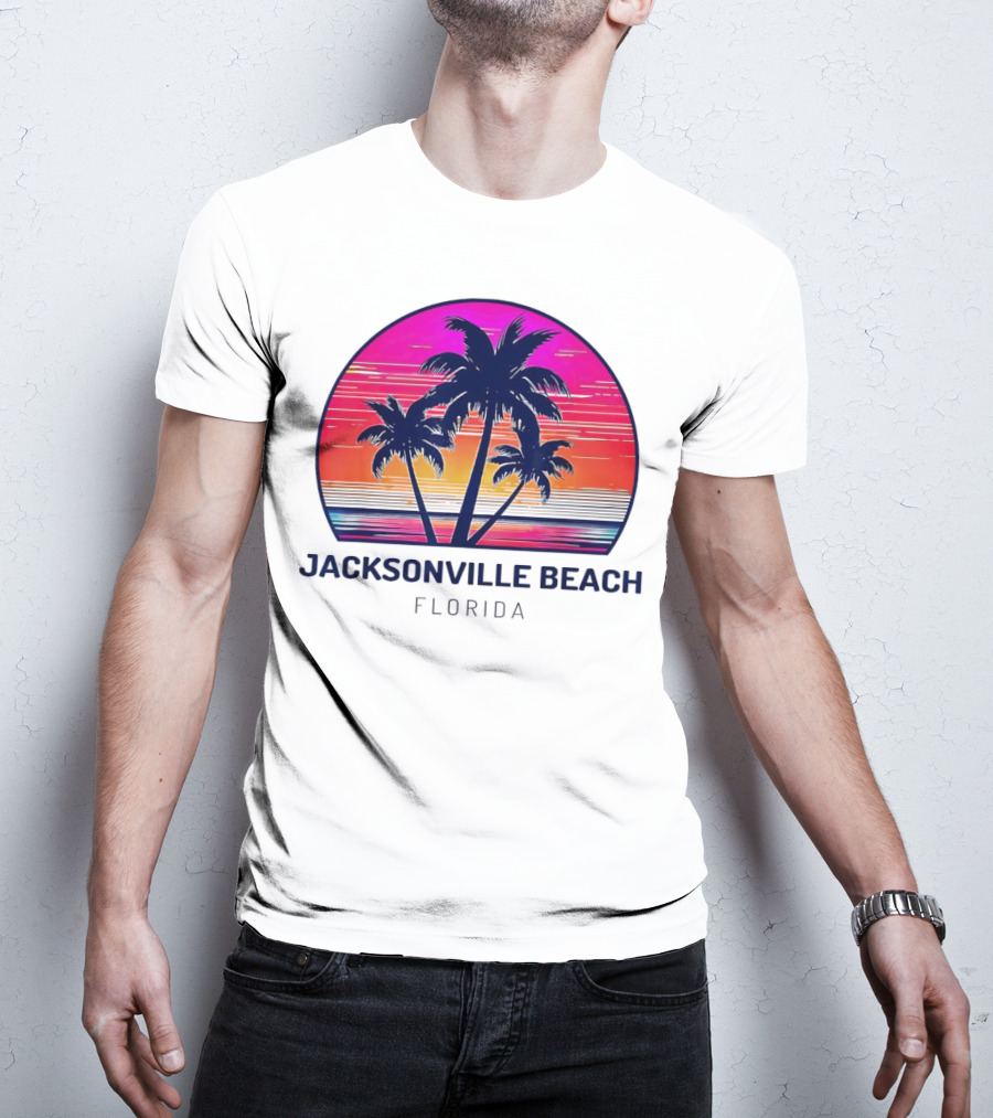 Jacksonville Beach Florida Palm Tree Sunset Circle T-Shirt