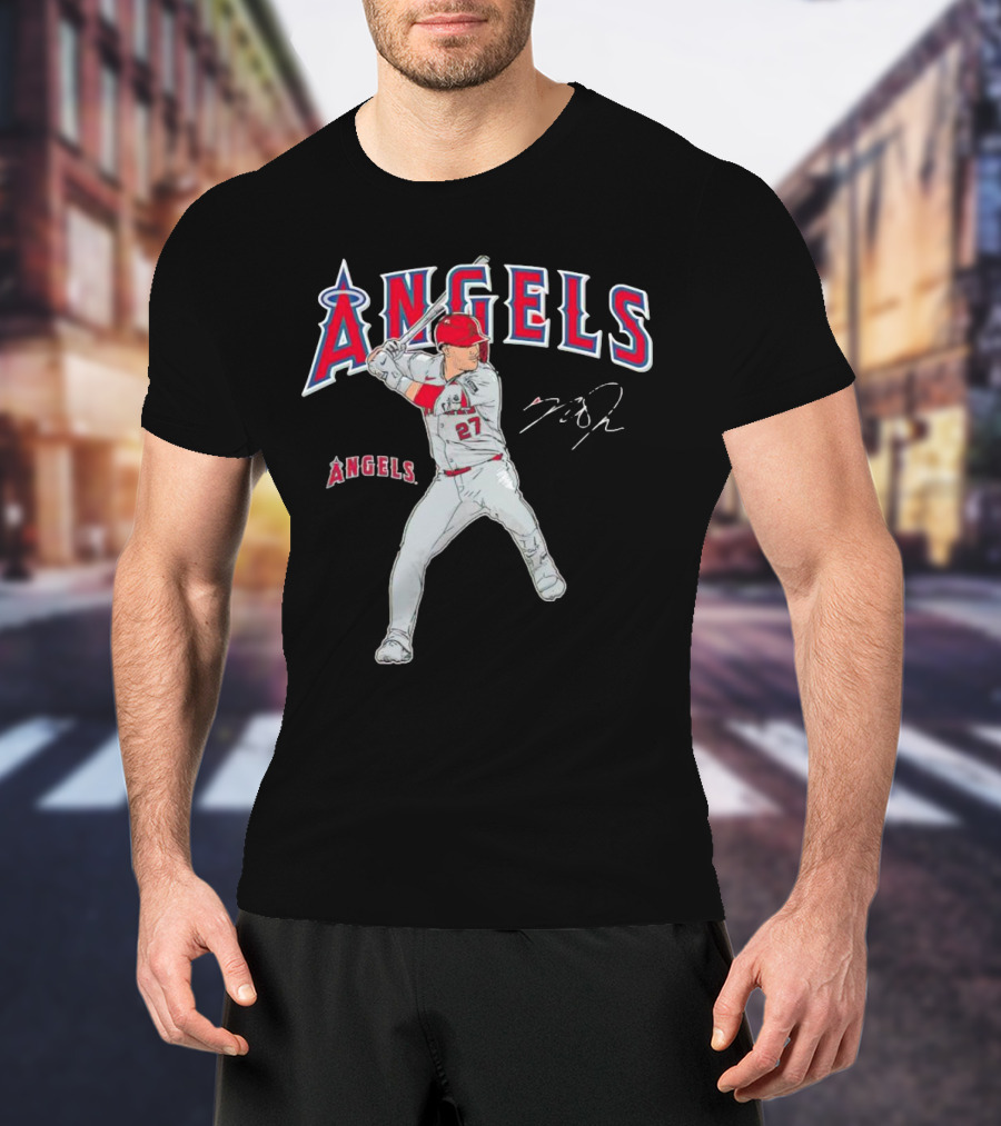 Mike Trout 27 Los Angeles Angels Swing Signature T-Shirt