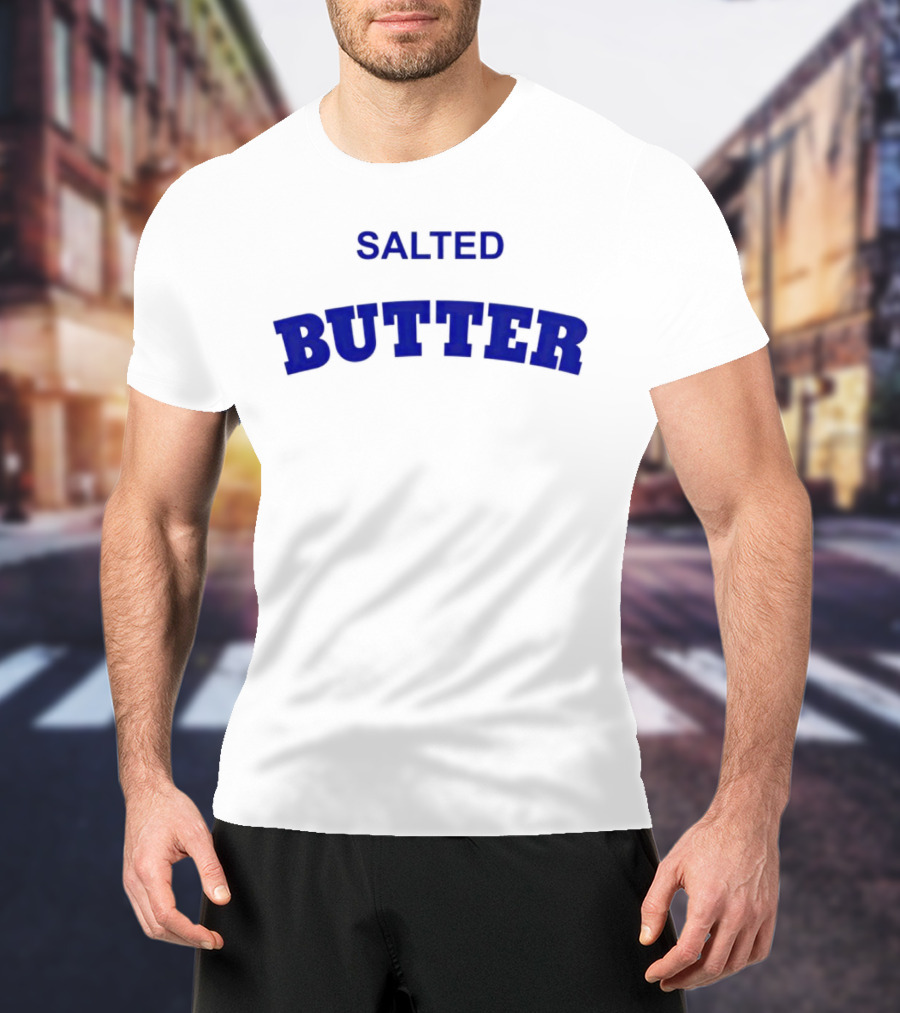 Salted Butter Bold Blue Arched Text T-Shirt