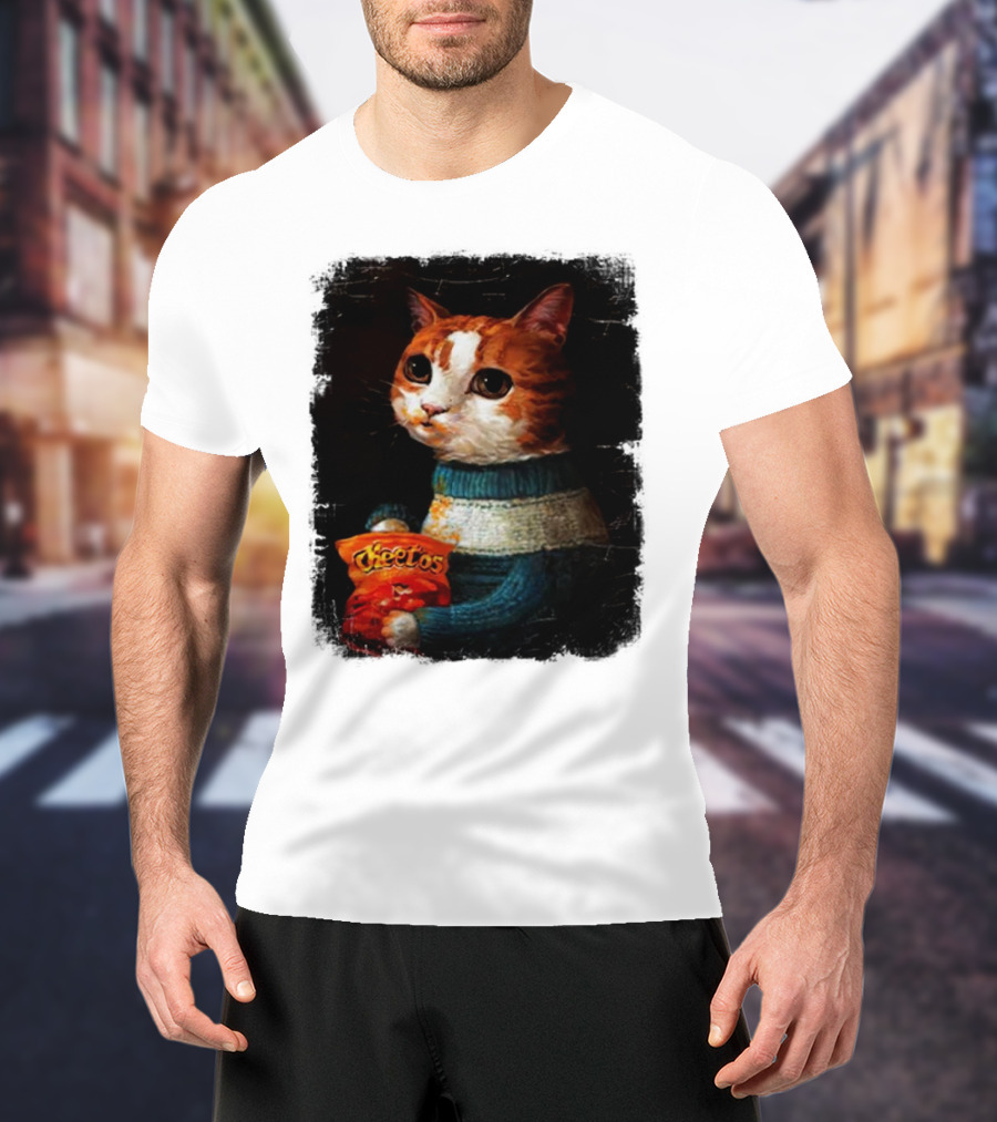 Cheetos Cat Holding Bag In T-Shirt