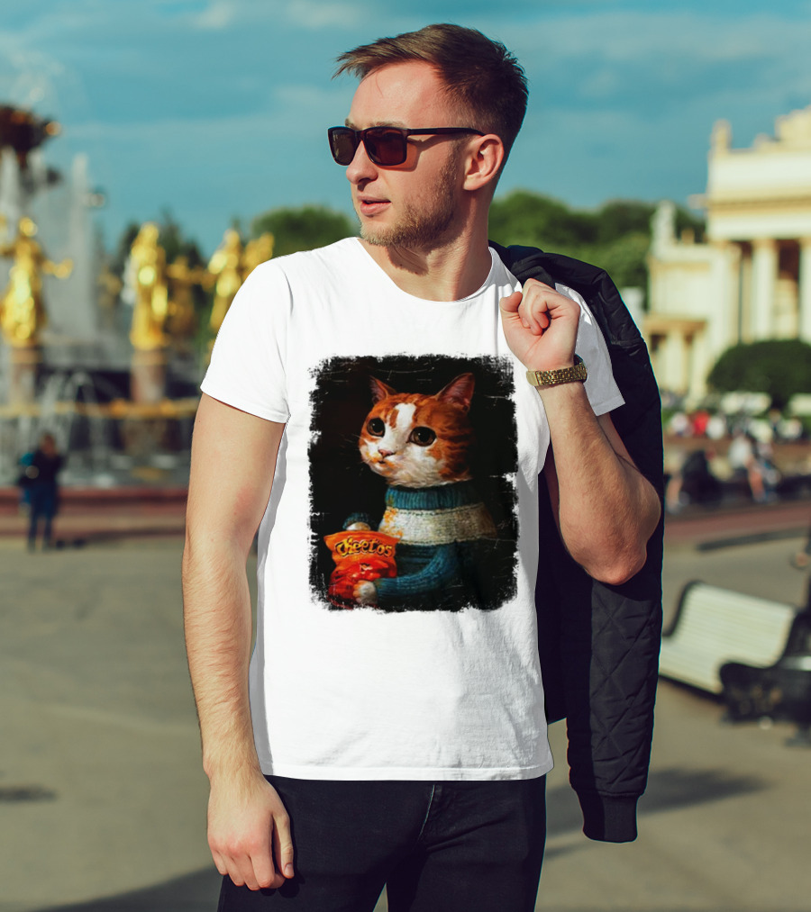 Cheetos Cat Holding Bag In T-Shirt