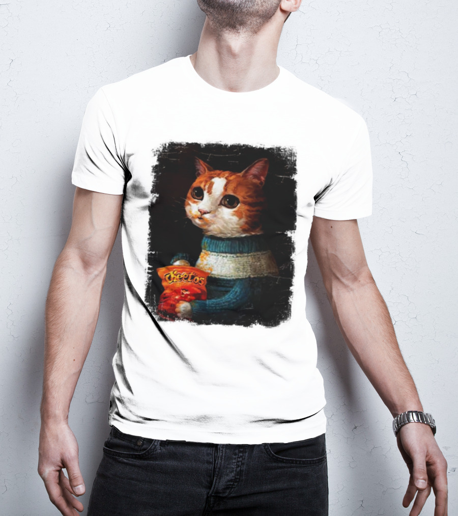 Cheetos Cat Holding Bag In T-Shirt