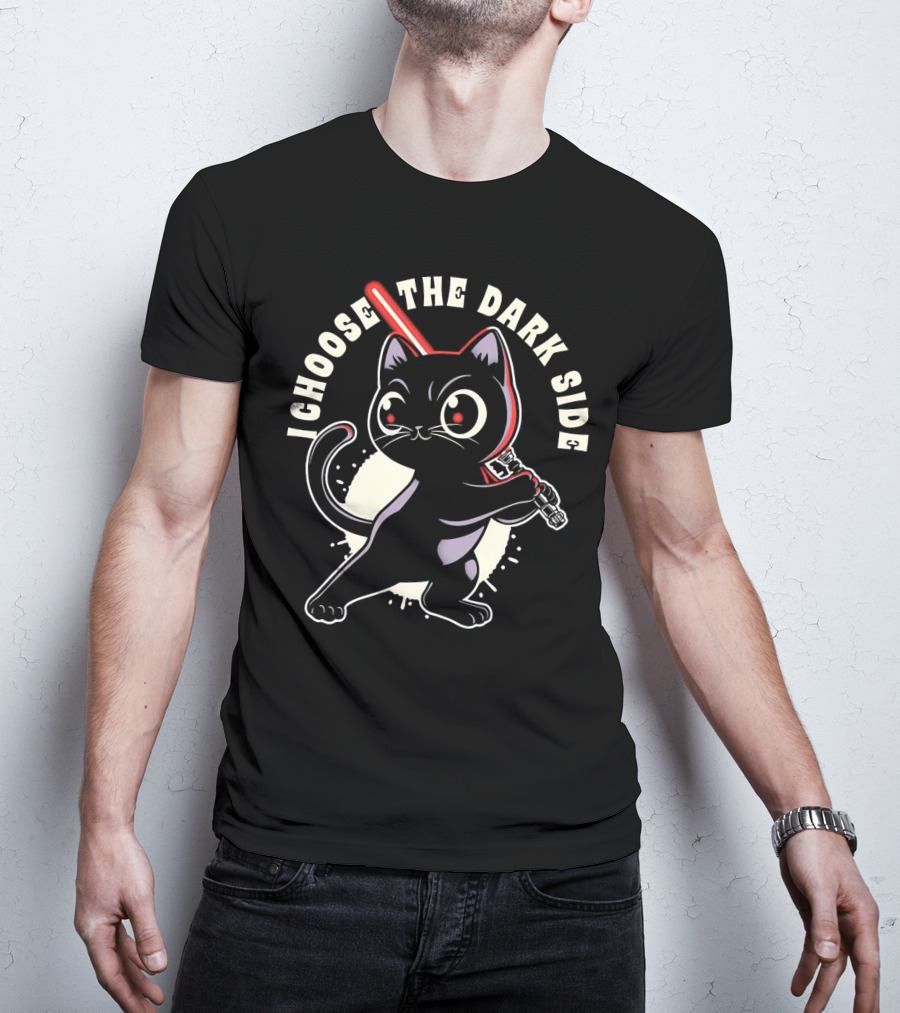I Choose The Dark Side Black Cat With Lightsaber T-Shirt