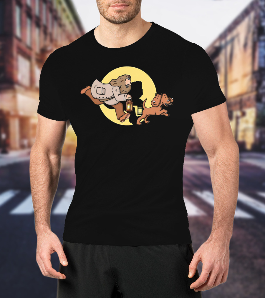 Hagrid And Fluffy Lantern Adventure Moonlit Tintin T-Shirt