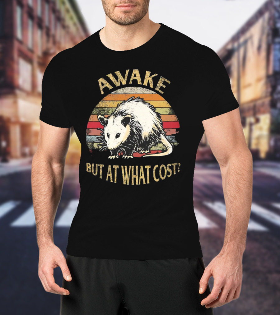 Awake But At What Cost Vintage Opossum Retro Stripes T-Shirt