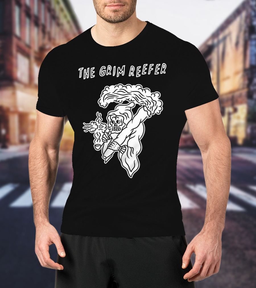 The Grim Reefer Skeleton Smoking Weed T-Shirt