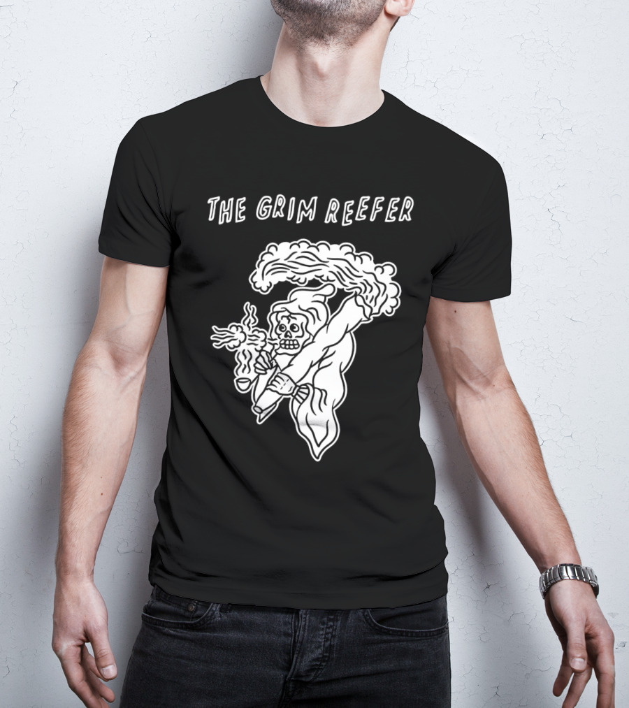 The Grim Reefer Skeleton Smoking Weed T-Shirt