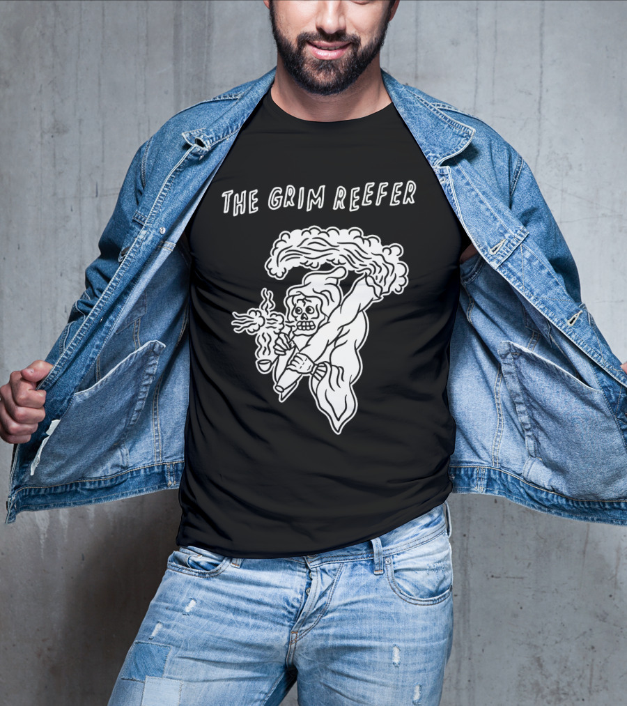 The Grim Reefer Skeleton Smoking Weed T-Shirt