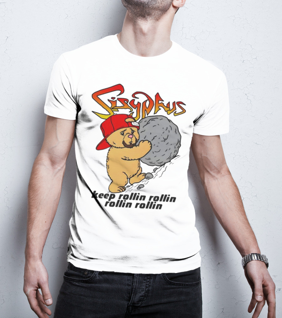 Sisyphus Keep Rollin Rollin Rollin Rollin Bear With Boulder Red Cap T-Shirt