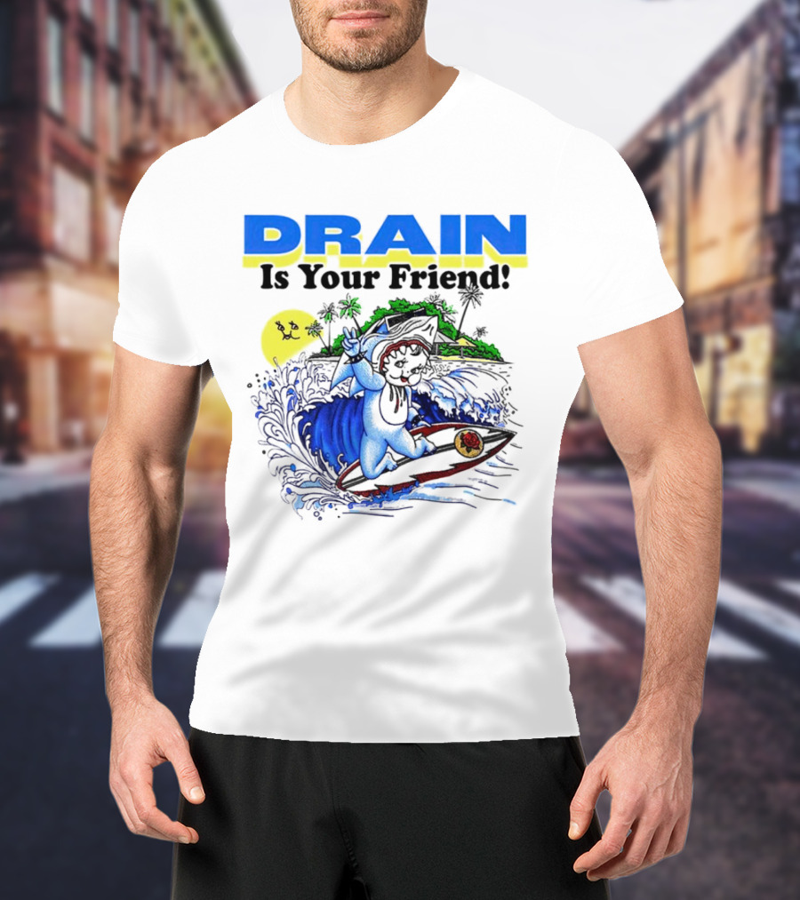 Drain Is Your Friend Surfing Dog Island Moon Scene T-Shirt