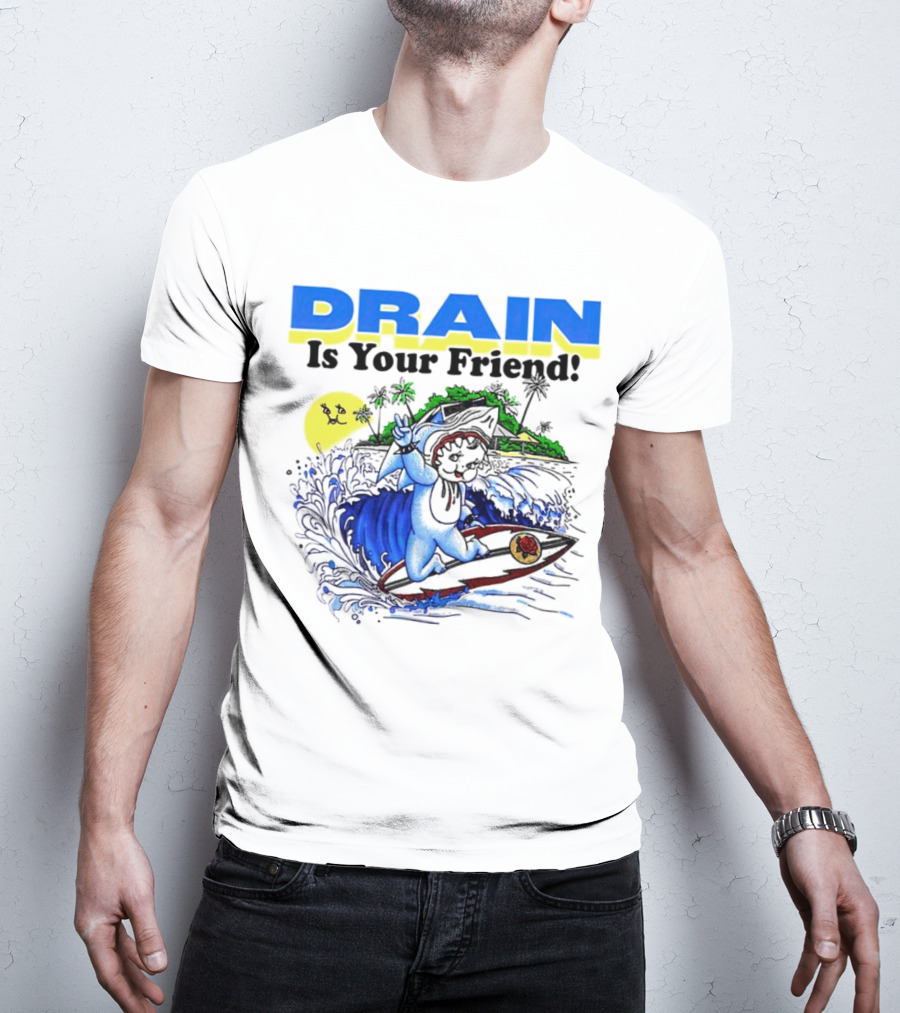 Drain Is Your Friend Surfing Dog Island Moon Scene T-Shirt