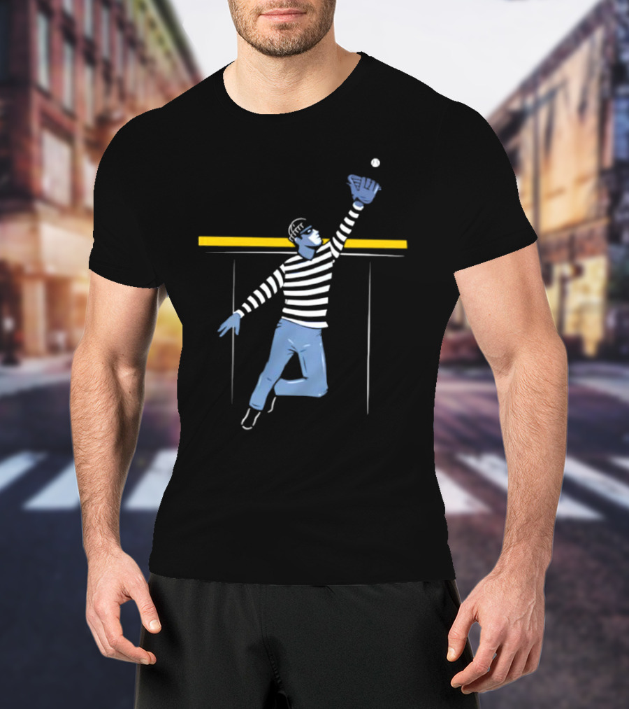 Home Run Robber Baseball Outfielder Catching Ball Above Wall T-Shirt
