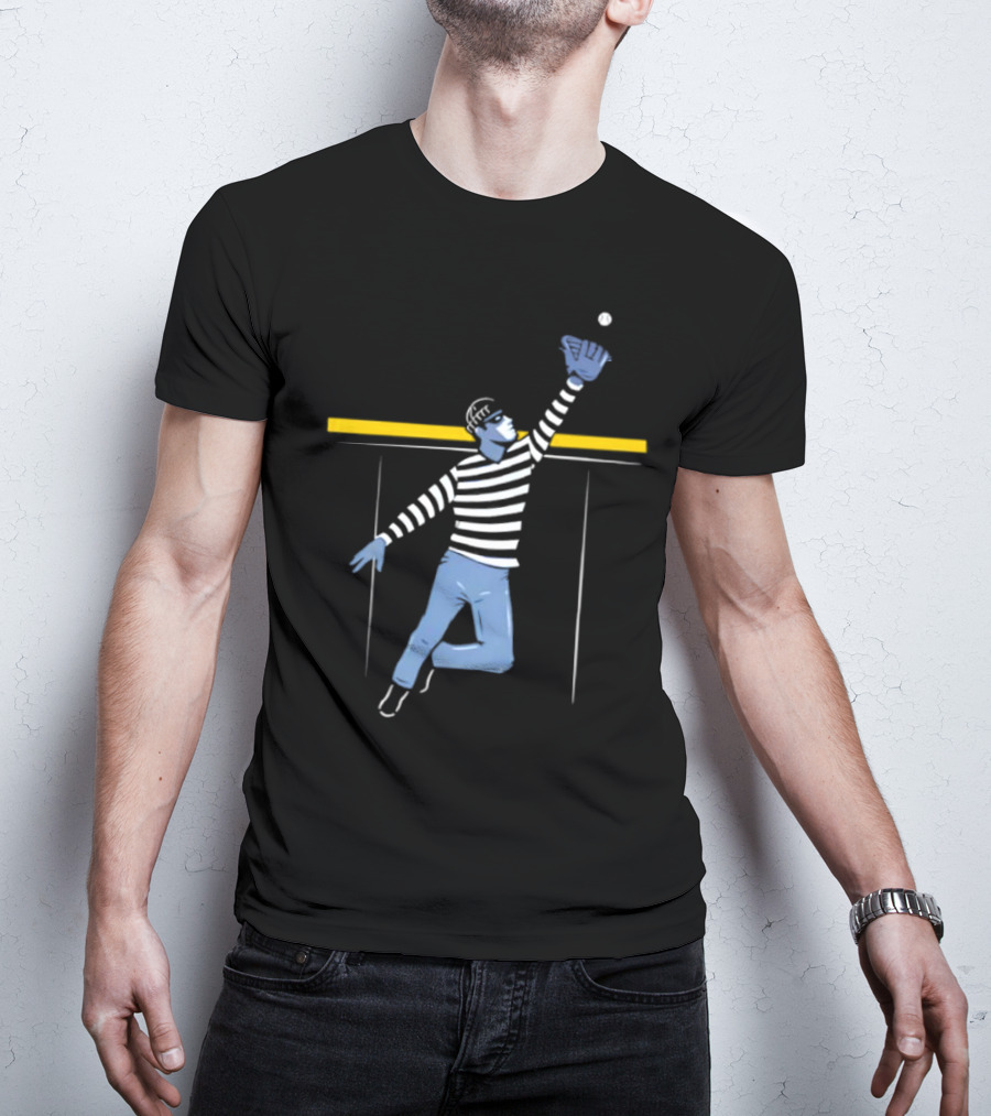 Home Run Robber Baseball Outfielder Catching Ball Above Wall T-Shirt