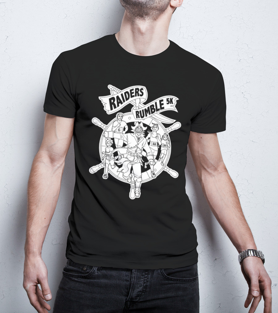 Raiders Rumble 5k Pirate Race Event Wheel Flag Running Contest T-Shirt