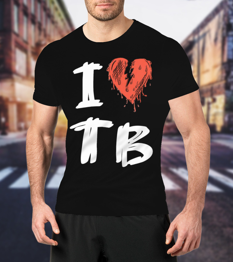 I Love TB Heart Icon With Dripping Red And Black Details Tragedy Boiz T-Shirt
