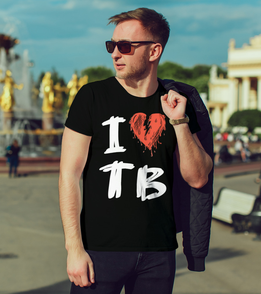 I Love TB Heart Icon With Dripping Red And Black Details Tragedy Boiz T-Shirt