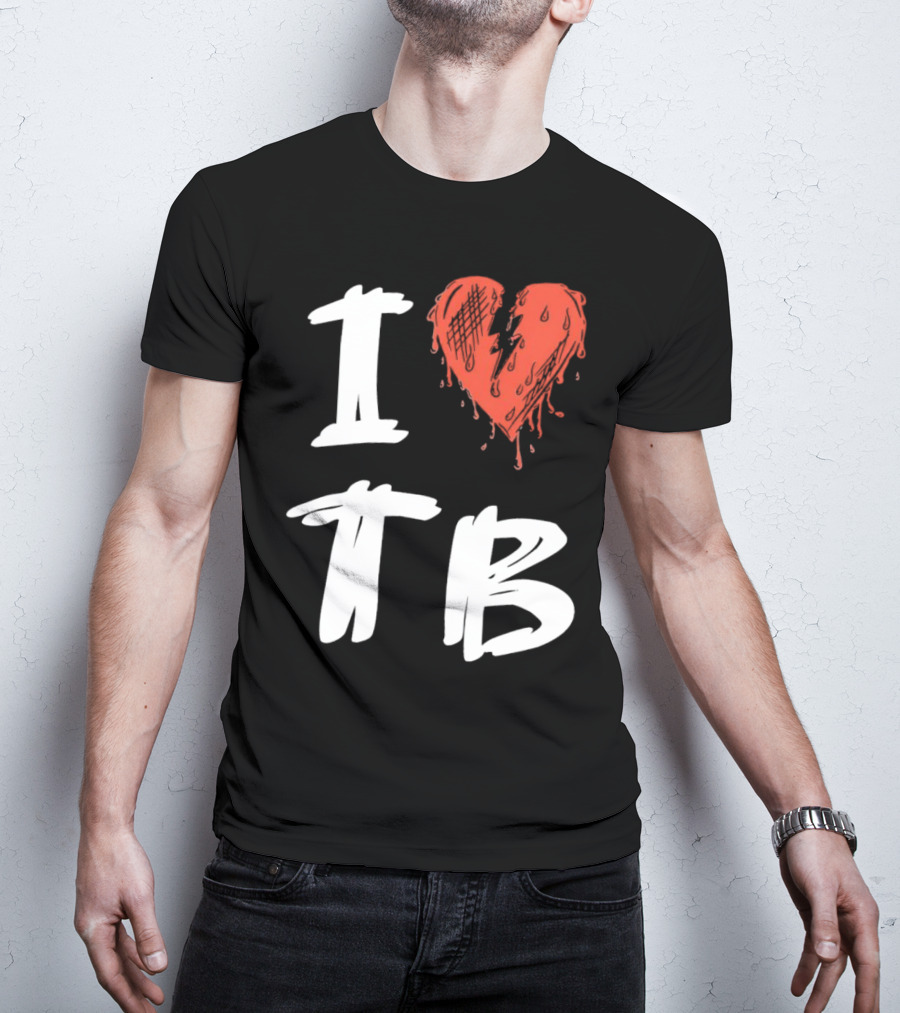 I Love TB Heart Icon With Dripping Red And Black Details Tragedy Boiz T-Shirt