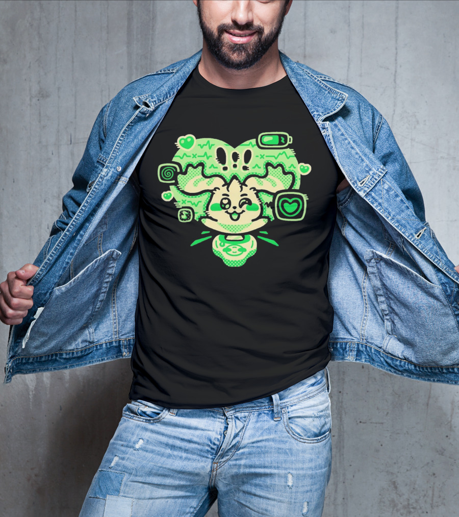 Terriermon Digimon Iconic Green Heartbeat Motif With Digital Symbols T-Shirt