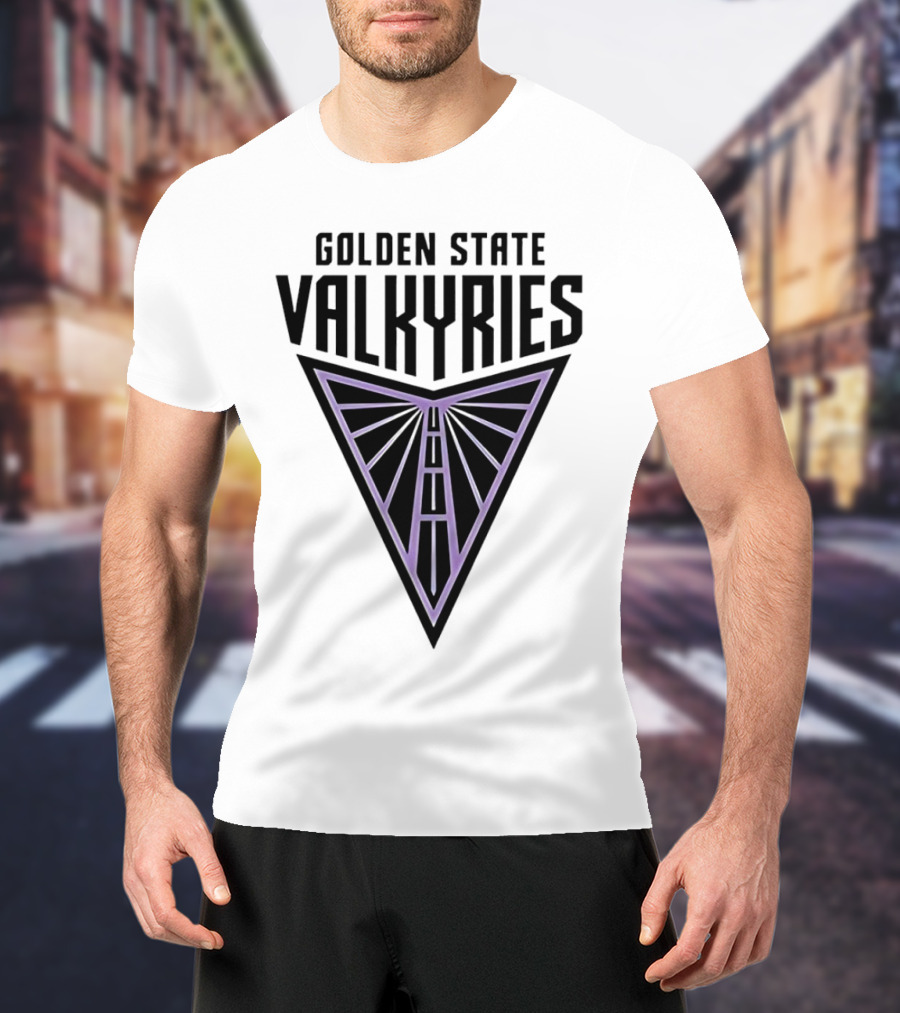 Golden State Valkyries Triangular Emblem In Black And Purple T-Shirt