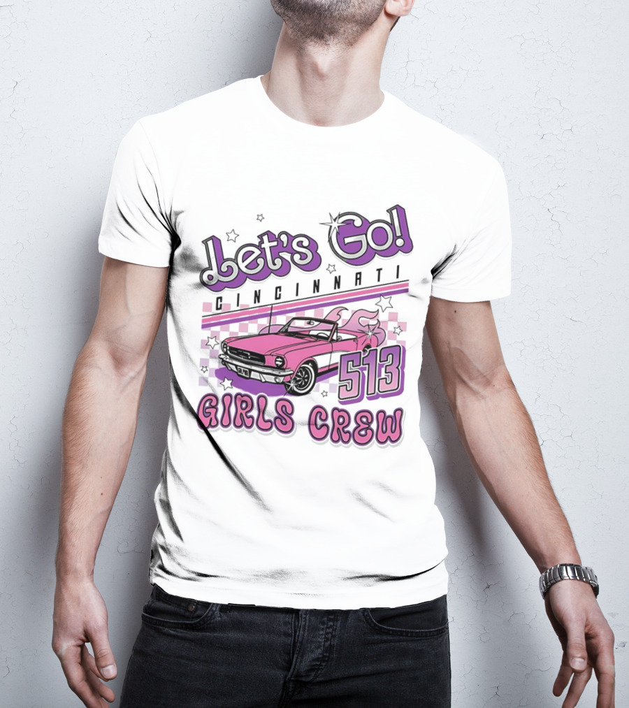 Let's Go Cincinnati Girls Crew 513 Pink Car T-Shirt