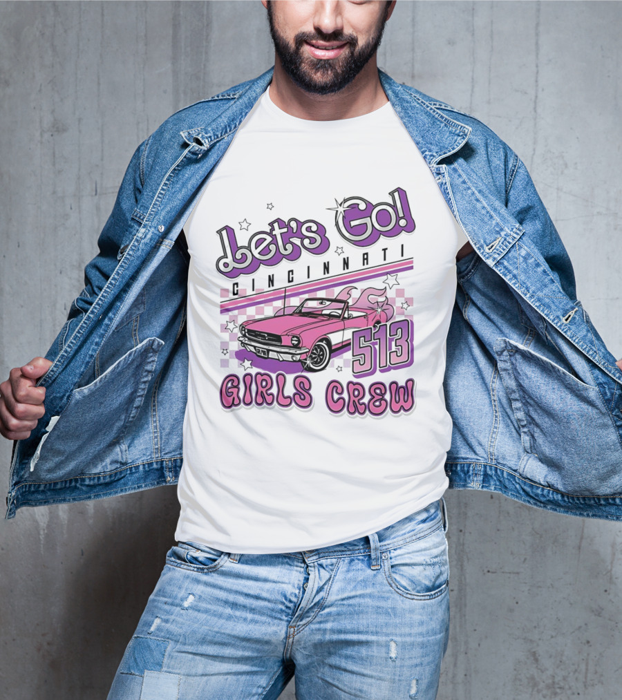 Let's Go Cincinnati Girls Crew 513 Pink Car T-Shirt